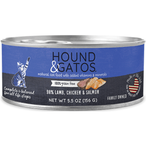Hound & Gatos 98% Lamb/Chicken/ Salmon Canned Cat Food 5.5oz - 24 Case Hound & Gatos, Lamb, Chicken,  Salmon, Canned, Cat Food, cat, hound, gatos, hound and gatos